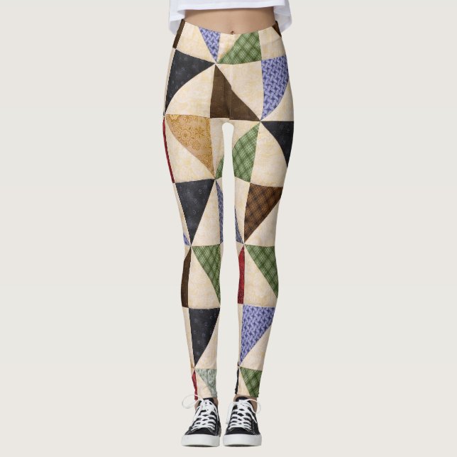 Colourful Patchwork Quilt: Flower Texture. Leggings (Front)
