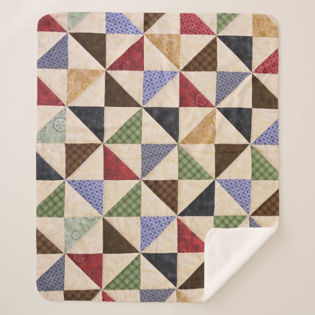 Colourful Patchwork Quilt: Flower Texture. Sherpa Blanket (Front)