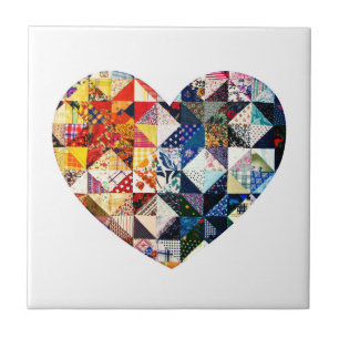 Colourful Patchwork Quilt Heart Ceramic Tile