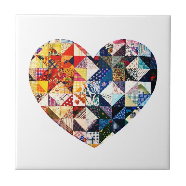 Colourful Patchwork Quilt Heart Ceramic Tile (Front)