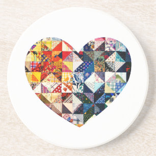 Colourful Patchwork Quilt Heart Coaster