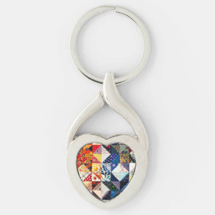 Colourful Patchwork Quilt Heart Key Ring