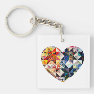 Colourful Patchwork Quilt Heart Key Ring