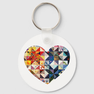 Colourful Patchwork Quilt Heart Key Ring