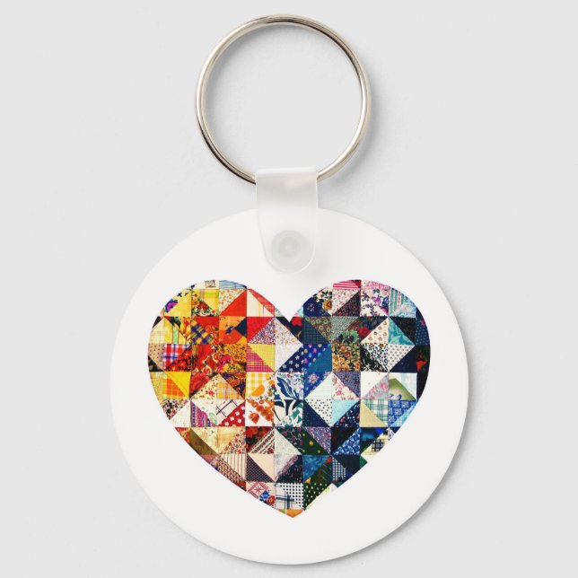 Colourful Patchwork Quilt Heart Key Ring (Front)