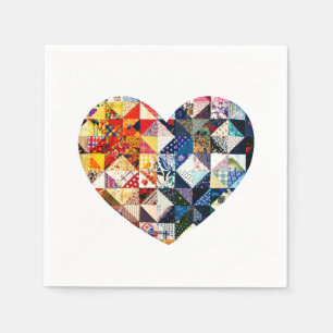 Colourful Patchwork Quilt Heart Napkin