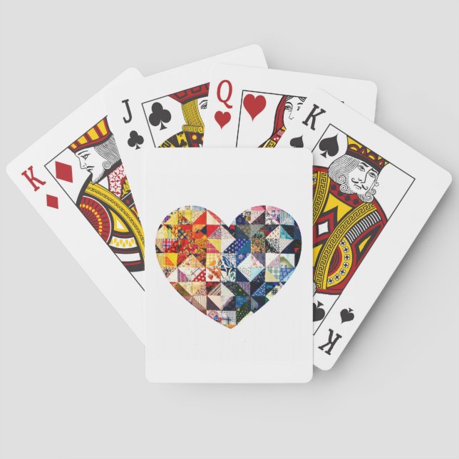Colourful Patchwork Quilt Heart Playing Cards (Back)