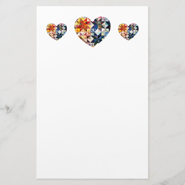 Colourful Patchwork Quilt Heart Stationery (Front)