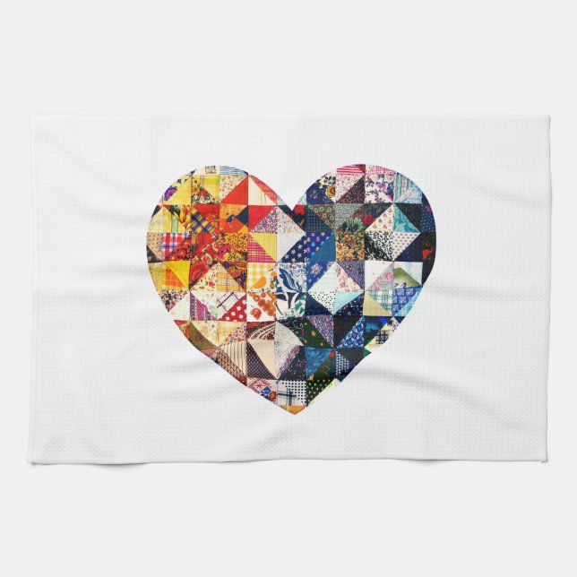 Colourful Patchwork Quilt Heart Tea Towel (Horizontal)
