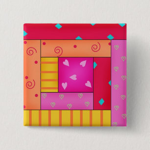 Colourful Patchwork Quilt Log Cabin Block Art Pins