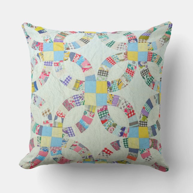 Colourful patchwork quilt outdoor cushion (Front)