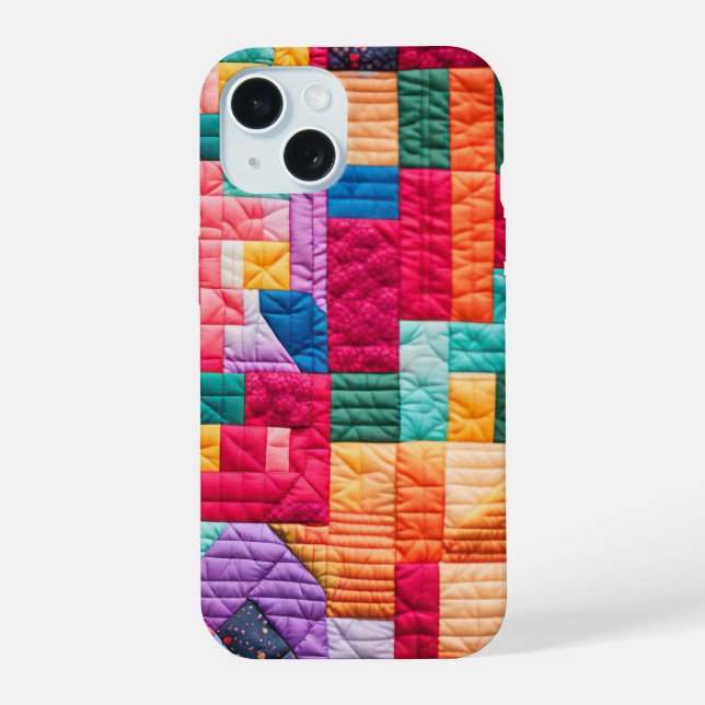 Colourful Patchwork Quilt Pattern iPhone 15 Case (Back)