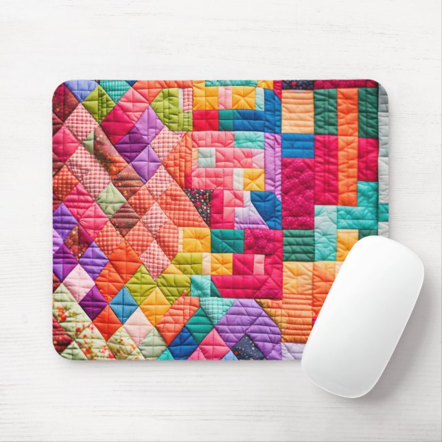 Colourful Patchwork Quilt Pattern Mouse Pad (With Mouse)