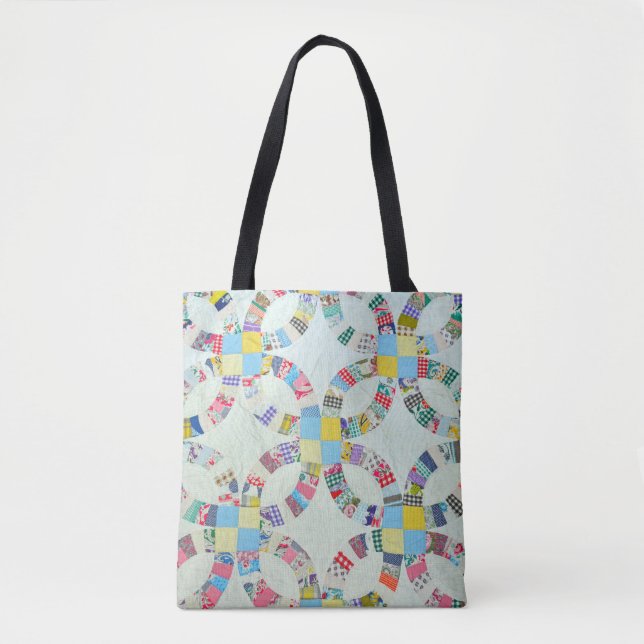 Colourful patchwork quilt pattern tote bag (Front)