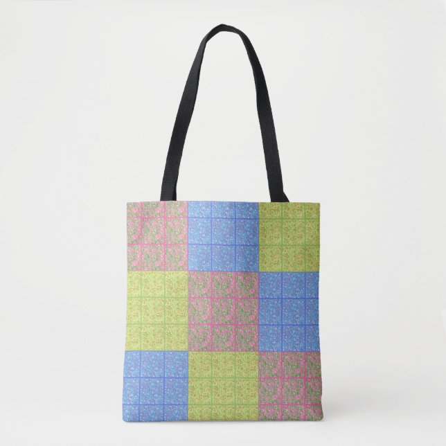 Colourful patchwork quilt pattern tote bag (Front)