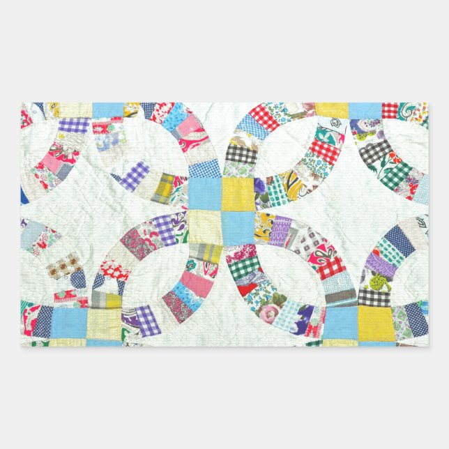 Colourful patchwork quilt rectangular sticker (Front)