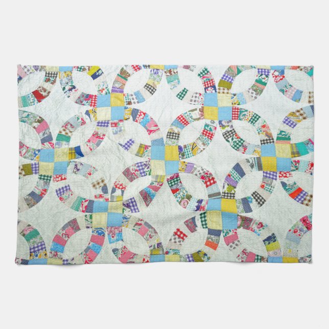 Colourful patchwork quilt tea towel (Horizontal)