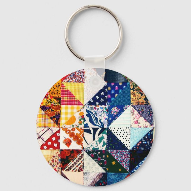 Colourful Patchwork Quilt Unique Colourful Key Ring (Front)