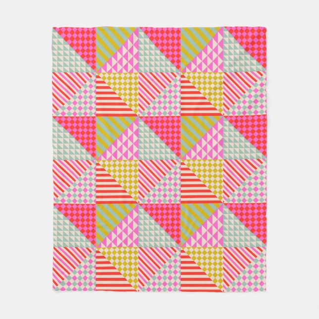 Colourful Patchwork Sherpa Couch Blanket (Front)