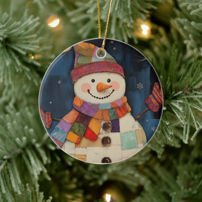 Colourful Patchwork Snowman Christmas Ornament (Tree)