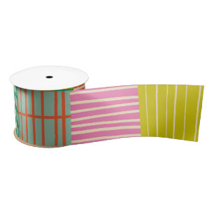 Colourful Patchwork Stripes Scandinavian Pattern Satin Ribbon