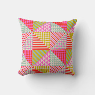 Colourful Patchwork Throw Pillow   Housewarming
