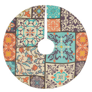 Colourful Patchwork Tile: Islamic Majolica Motifs Brushed Polyester Tree Skirt