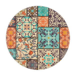 Colourful Patchwork Tile: Islamic Majolica Motifs Cutting Board