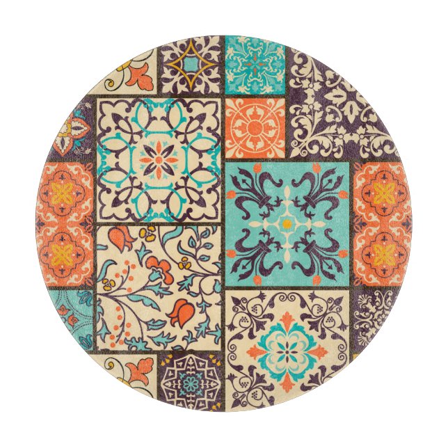 Colourful Patchwork Tile: Islamic Majolica Motifs Cutting Board (Front)
