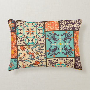 Colourful Patchwork Tile: Islamic Majolica Motifs Decorative Cushion