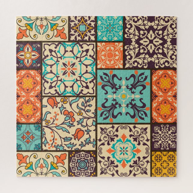 Colourful Patchwork Tile: Islamic Majolica Motifs Jigsaw Puzzle (Vertical)