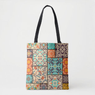 Colourful Patchwork Tile: Islamic Majolica Motifs Tote Bag