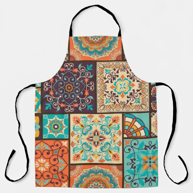 Colourful patchwork tile: Islamic motifs. Apron (Front)