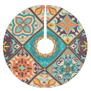 Colourful patchwork tile: Islamic motifs. Brushed Polyester Tree Skirt