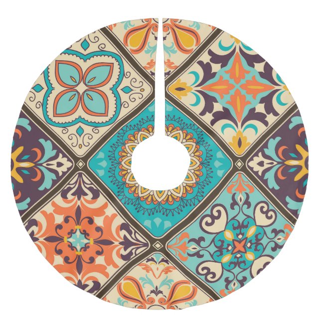 Colourful patchwork tile: Islamic motifs. Brushed Polyester Tree Skirt (Front)
