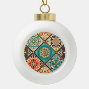 Colourful patchwork tile: Islamic motifs. Ceramic Ball Christmas Ornament