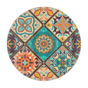 Colourful patchwork tile: Islamic motifs. Cutting Board