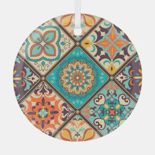 Colourful patchwork tile: Islamic motifs. Glass Tree Decoration