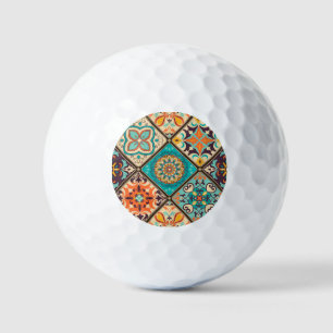 Colourful patchwork tile: Islamic motifs. Golf Balls