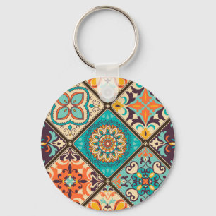 Colourful patchwork tile: Islamic motifs. Key Ring