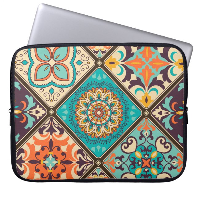 Colourful patchwork tile: Islamic motifs. Laptop Sleeve (Front)
