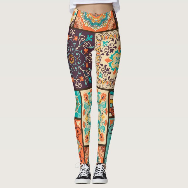 Colourful patchwork tile: Islamic motifs. Leggings (Front)
