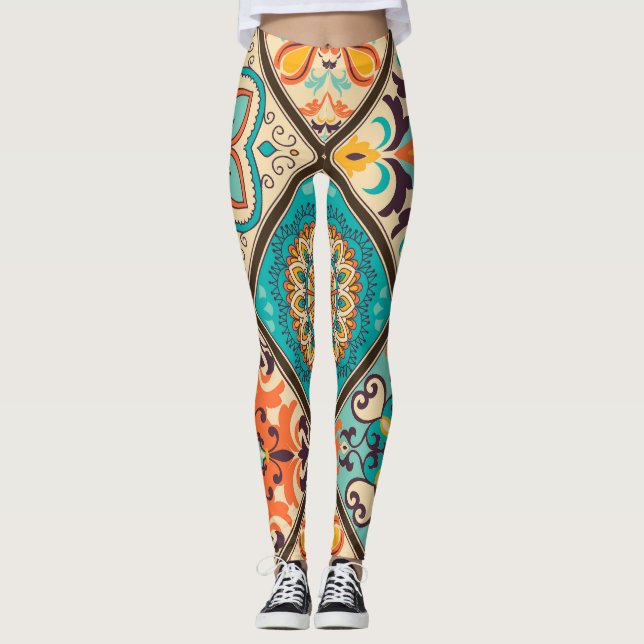 Colourful patchwork tile: Islamic motifs. Leggings (Front)