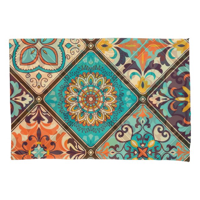 Colourful patchwork tile: Islamic motifs. Pillowcase (Front)