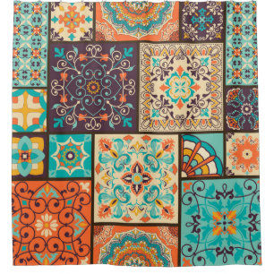 Colourful patchwork tile: Islamic motifs. Shower Curtain