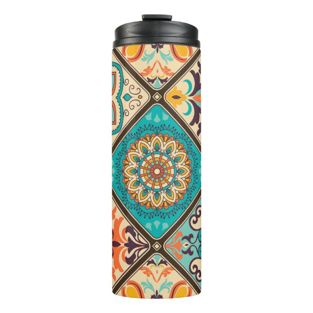 Colourful patchwork tile: Islamic motifs. Thermal Tumbler (Front)