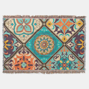 Colourful patchwork tile: Islamic motifs. Throw Blanket