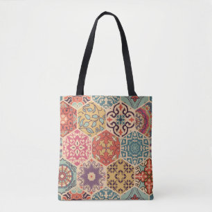 Colourful Patchwork Tile Islamic Motifs Tote Bag