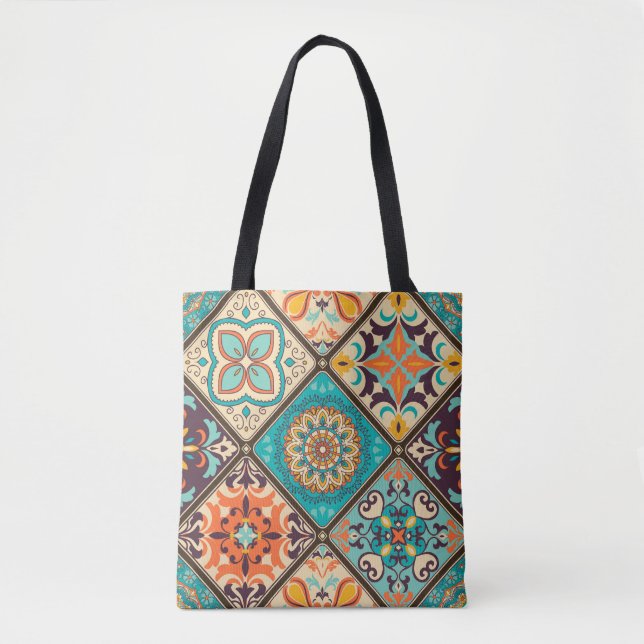 Colourful patchwork tile: Islamic motifs. Tote Bag (Front)