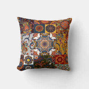 Colourful Patchwork Tile: Majolica Pottery Style Cushion